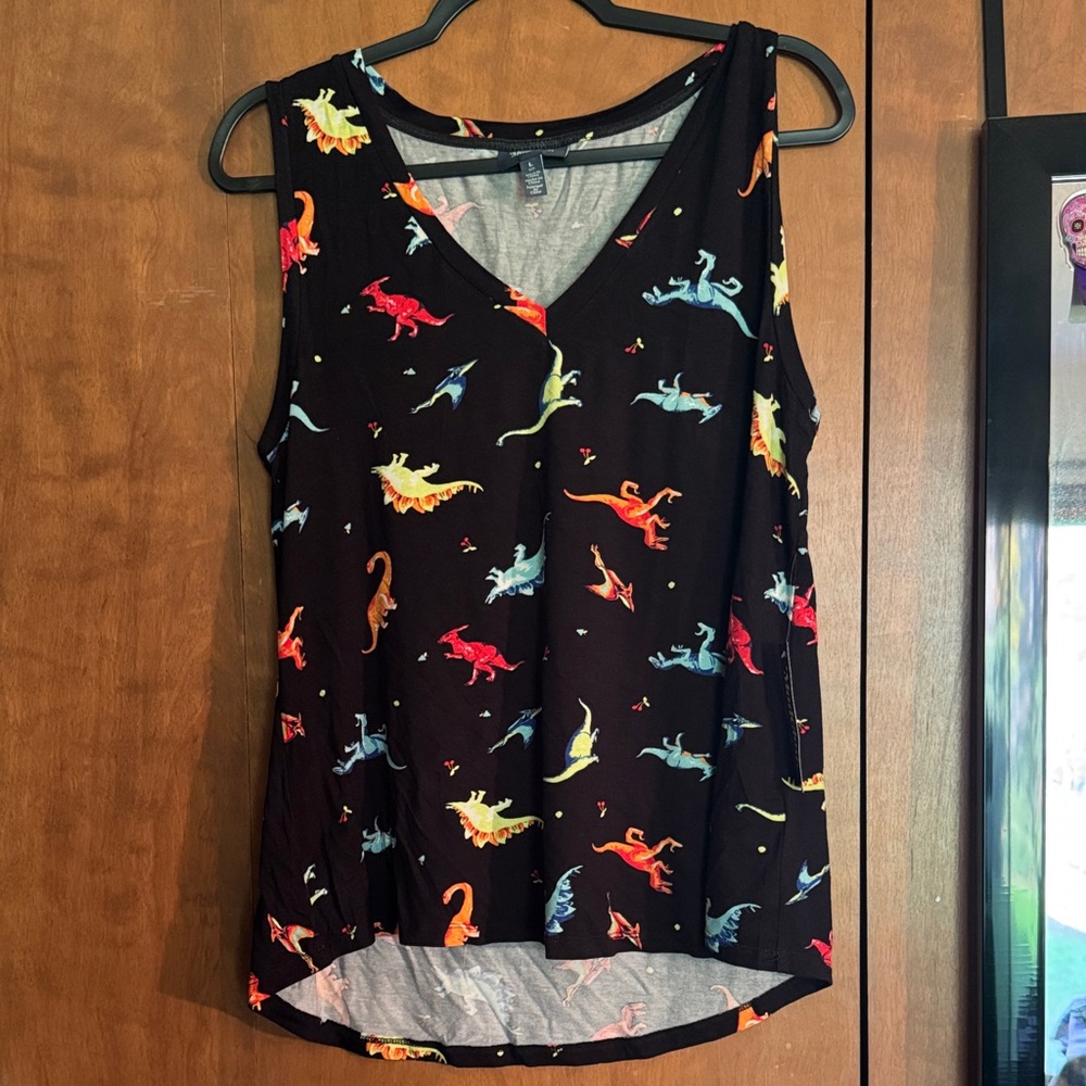 Modcloth Black Top with Dinosaur Print